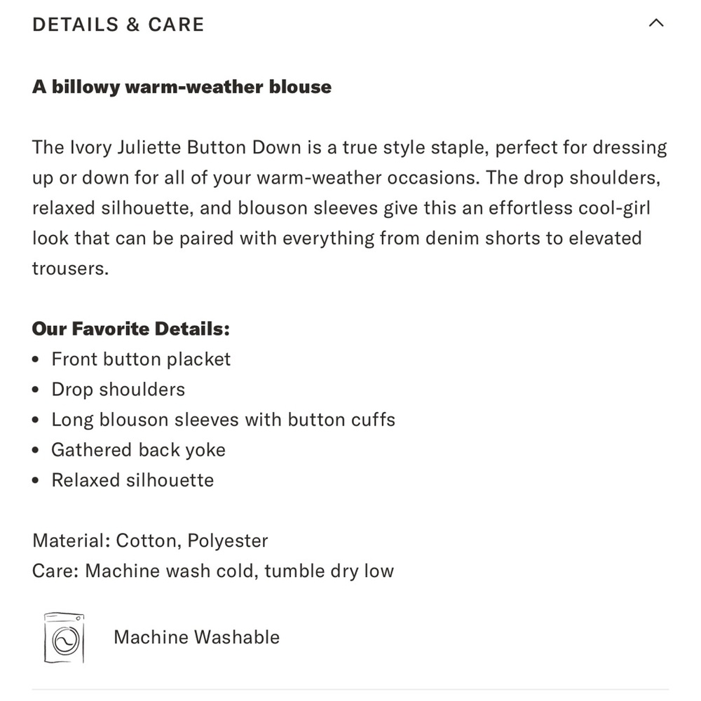 NWT ivory Juliette button down - Picture 3 of 3
